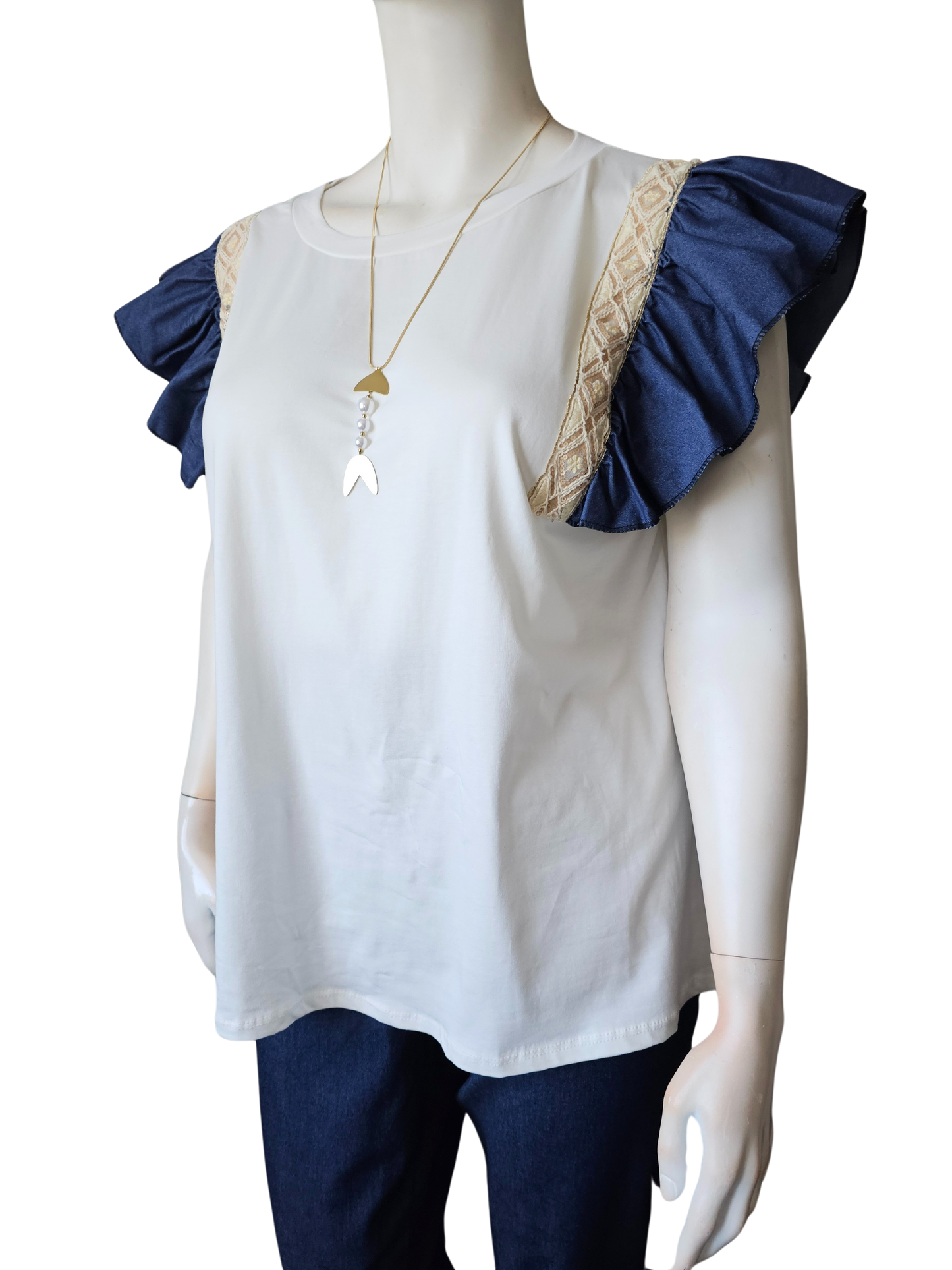 Teeshirt manches froufrous en jean