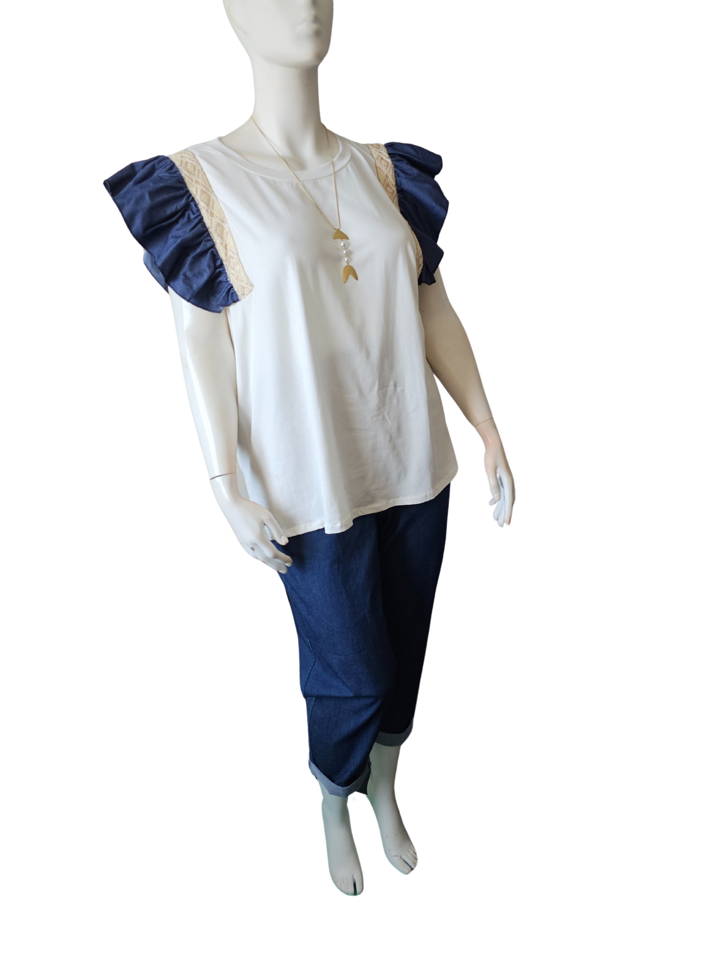 Teeshirt manches froufrous en jean