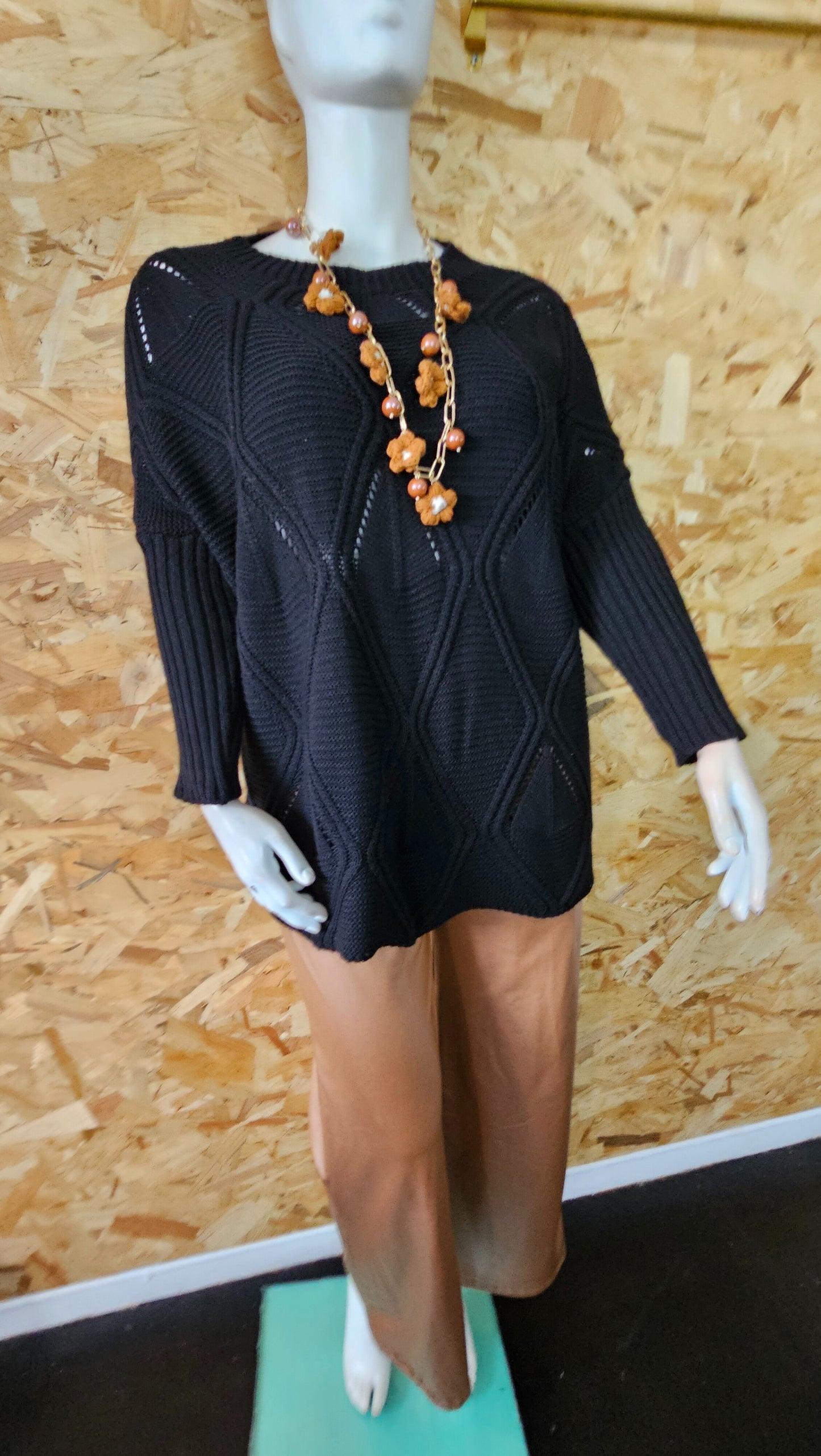 Pantalon type palazzo simili cuir et élasthanne