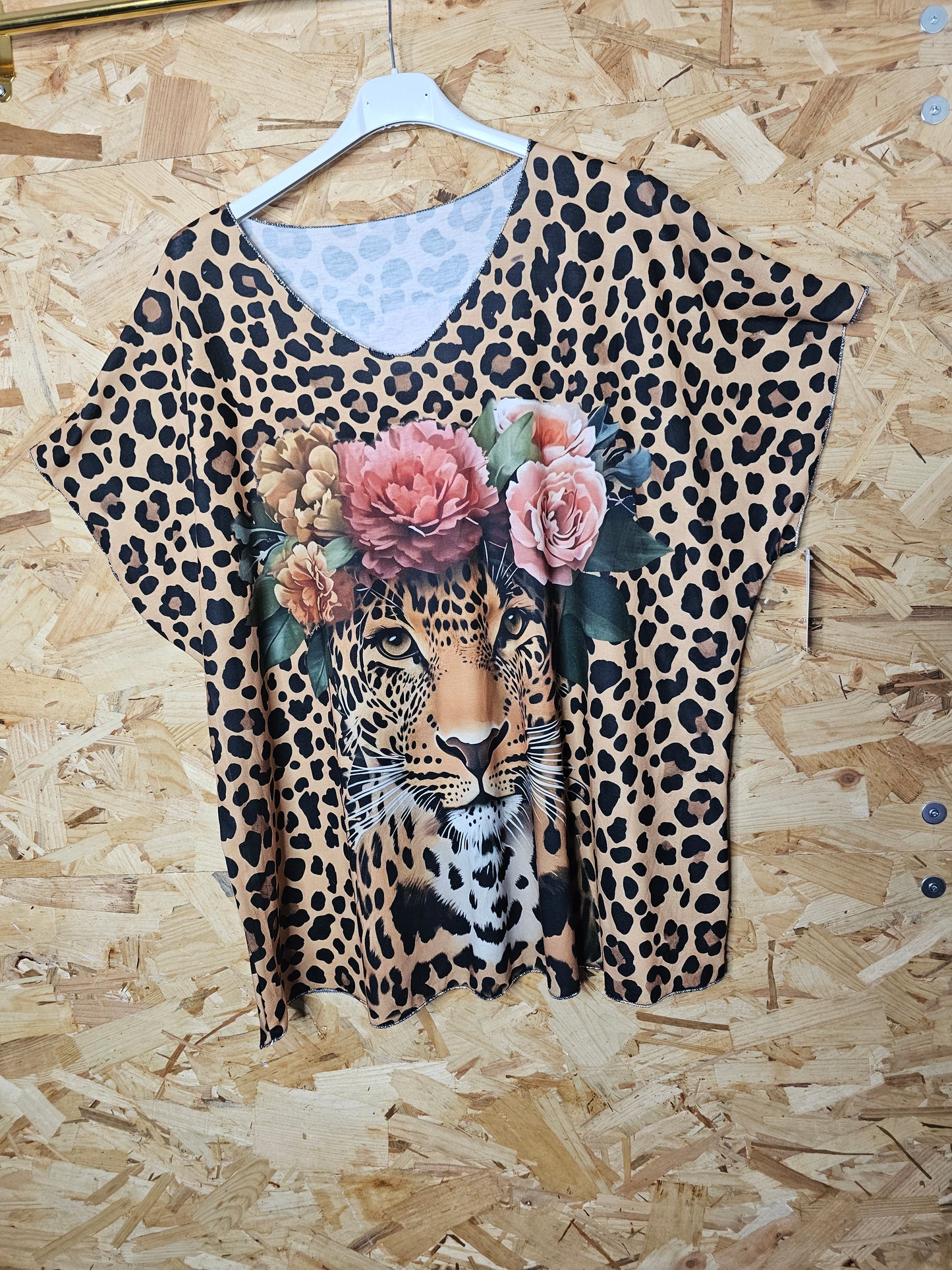 Tunique douce viscose élasthanne, léopard fleuri