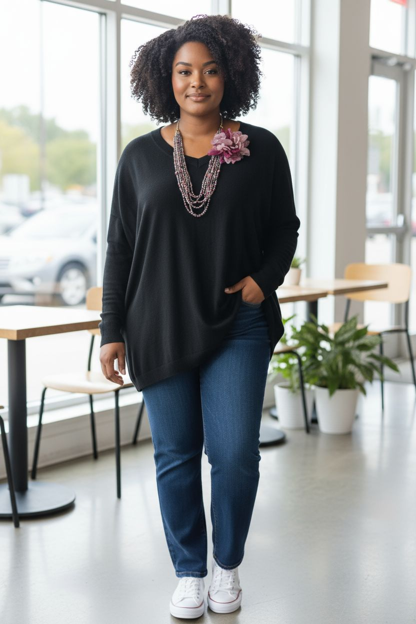 Pull col V long stretch et super doux