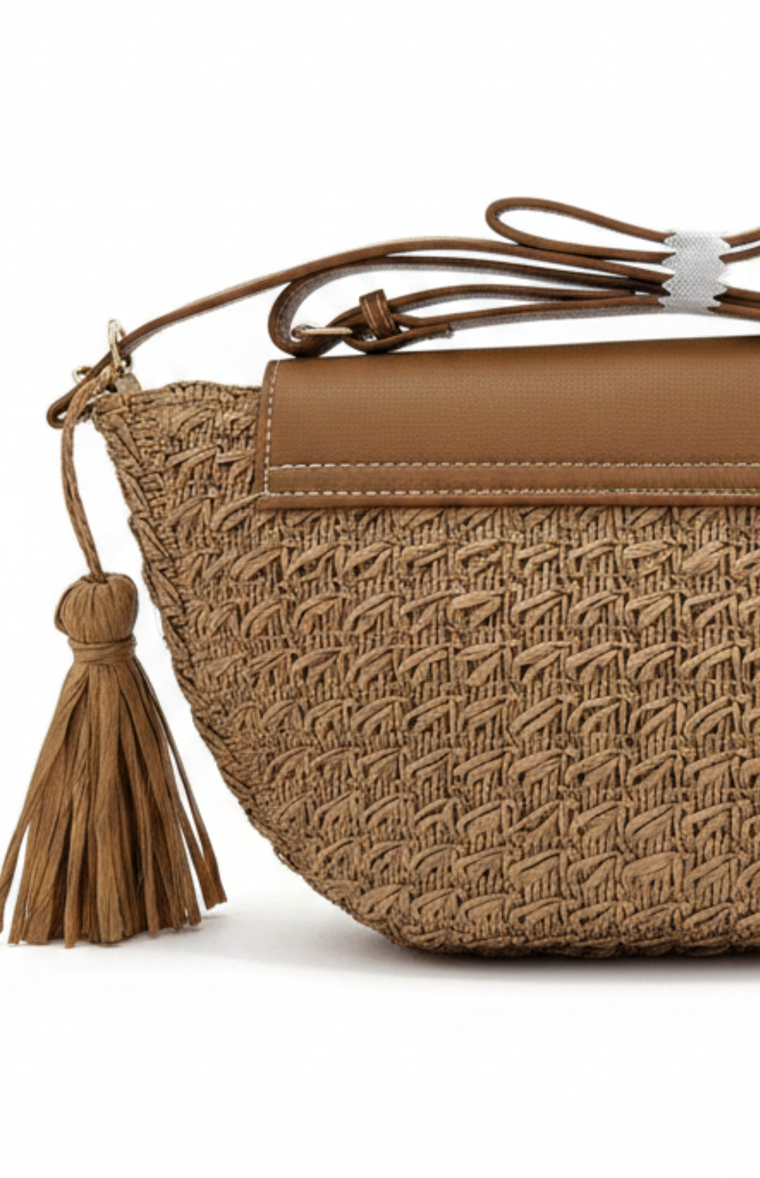 Sac demi ovale rafia et cuir végétal
