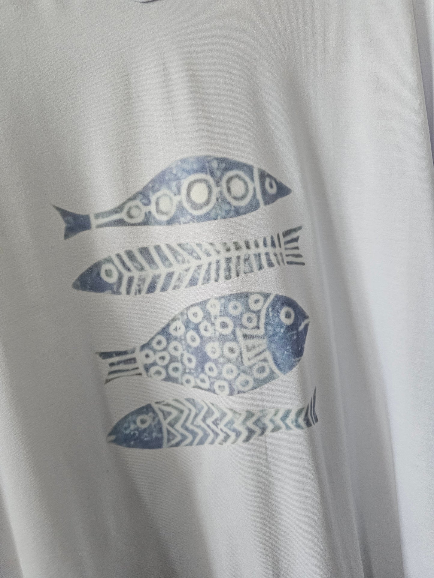 Teeshirt évasé blanc, flocage poissons