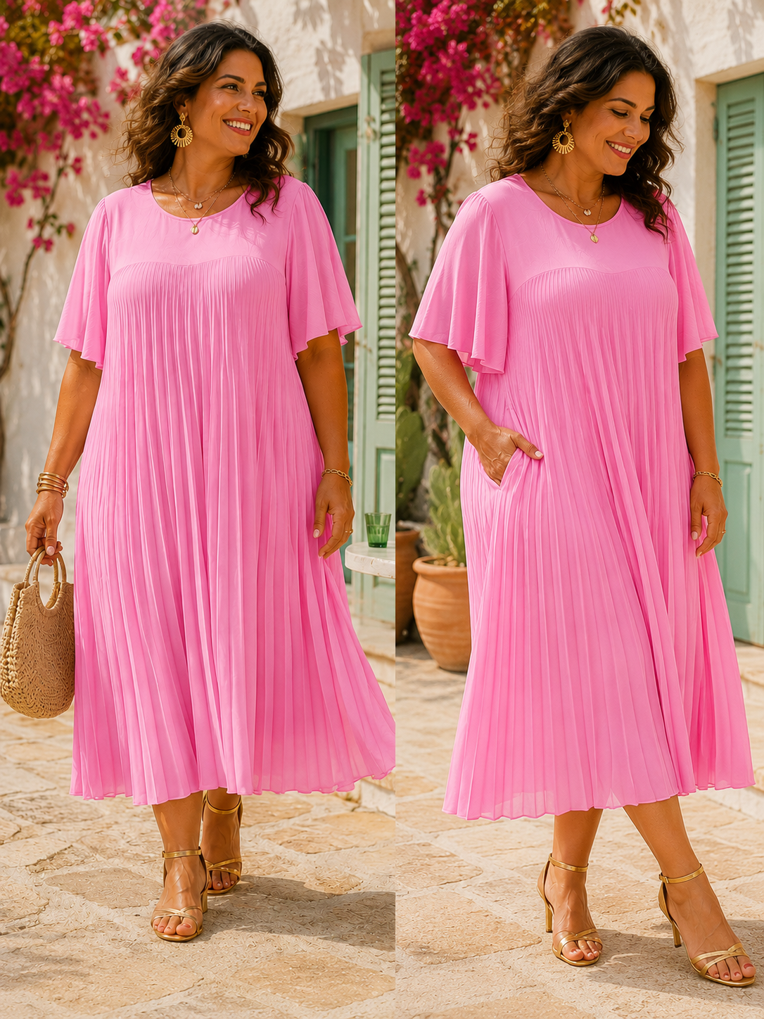 Robe évasée, plissé soleil