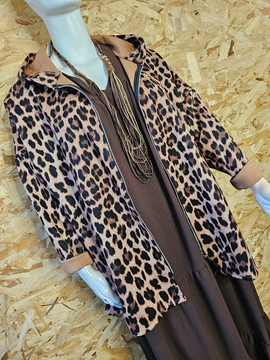 Veste léopard en suédine, coupe parka