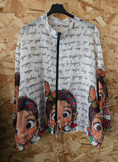 Veste motif fillette en crèpe de mousseline