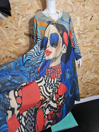 Robe longue plissée évasée, "portrait femme"