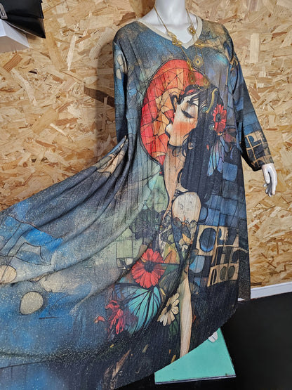 Robe "art déco"plissée évasée