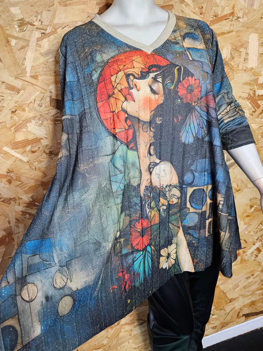 Tunique évasée, plissée motif "art déco"