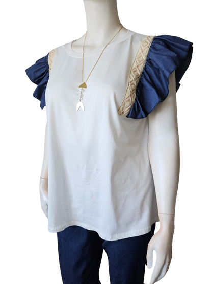 Teeshirt manches froufrous en jean