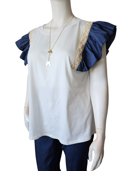 Teeshirt manches froufrous en jean