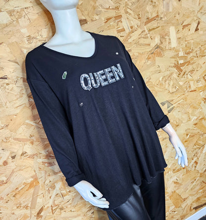 Pull noir, Queen strass