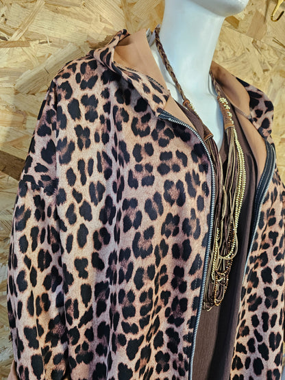 Veste léopard en suédine, coupe parka