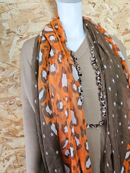 Foulard écharpe léopard orange et marron