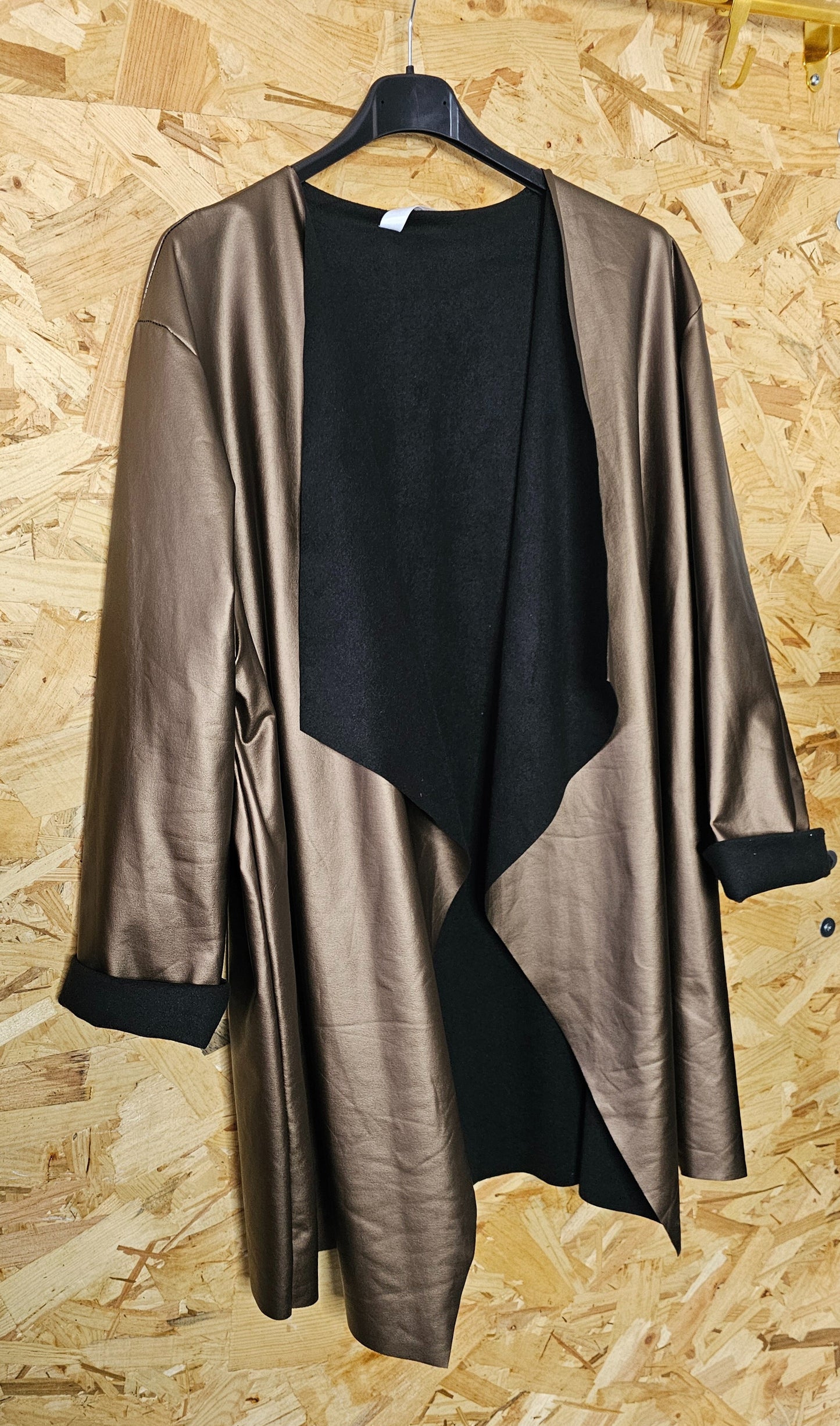 Veste simili cuir mordoré col châle