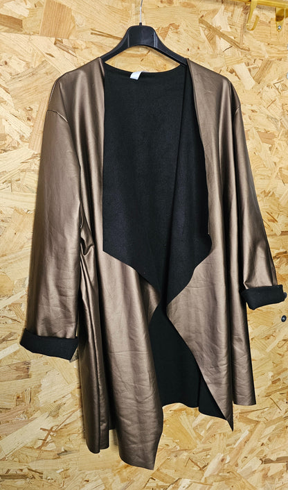 Veste simili cuir mordoré col châle