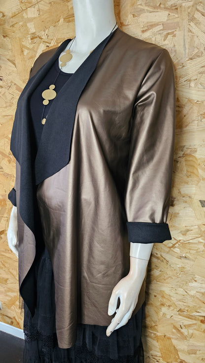 Veste simili cuir mordoré col châle