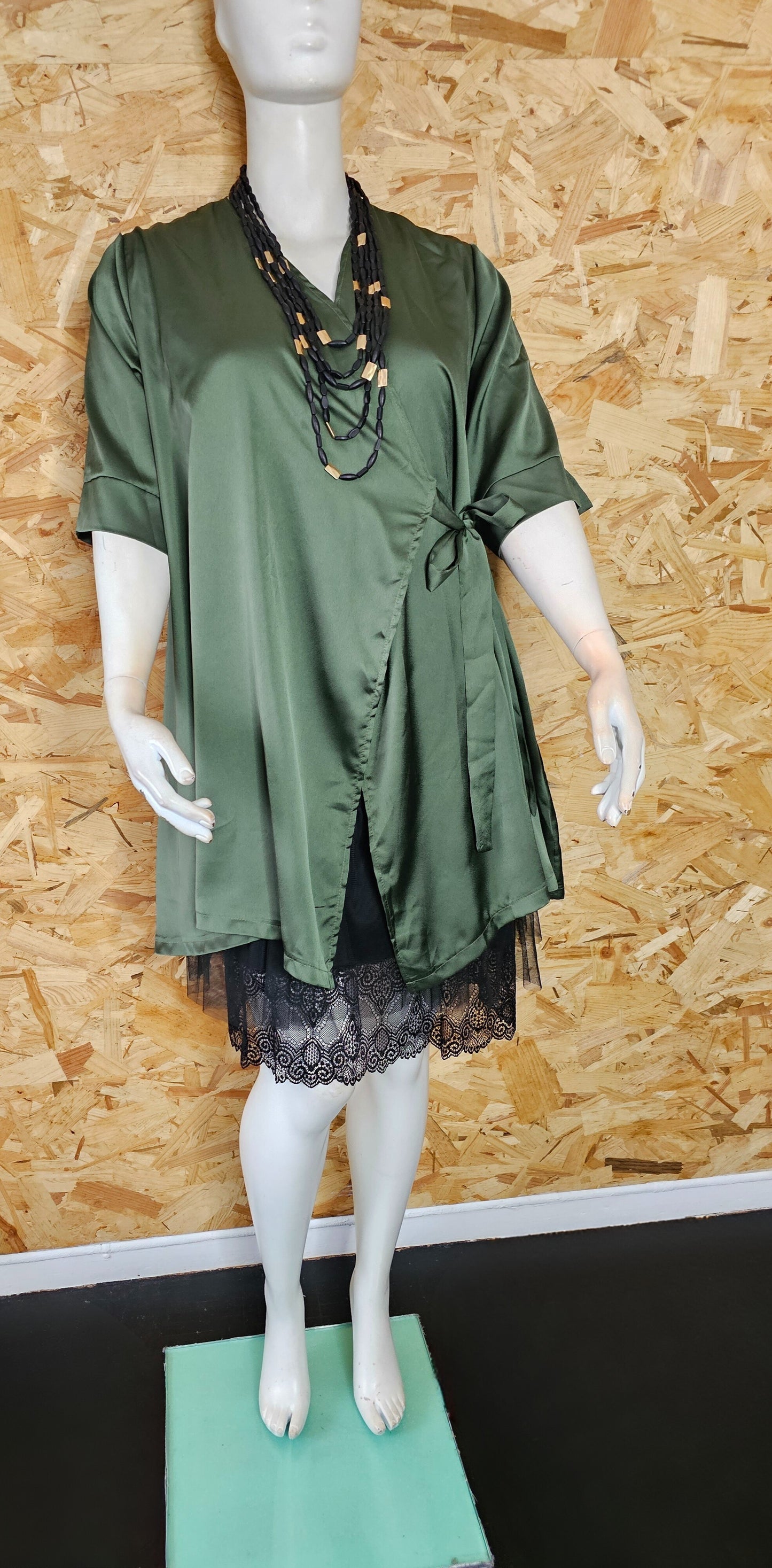 Tunique cache cœur satin kaki