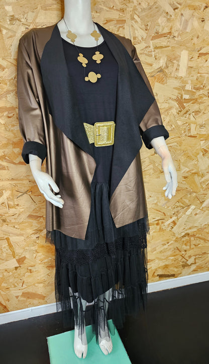 Veste simili cuir mordoré col châle