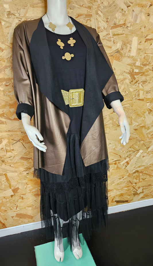 Veste simili cuir mordoré col châle