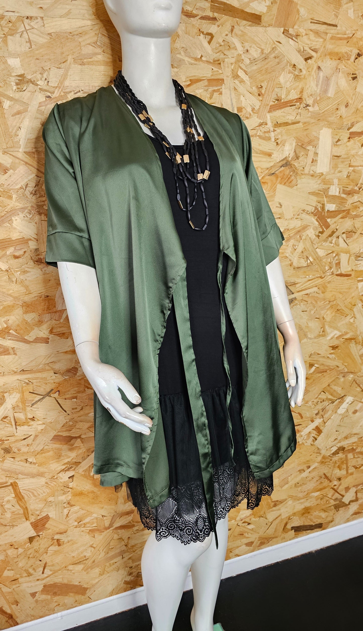 Tunique cache cœur satin kaki