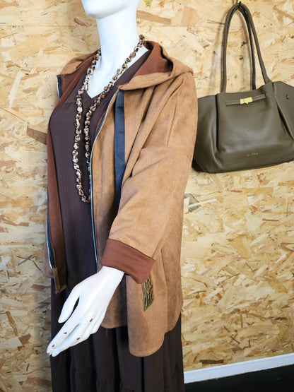 Parka Camel, suédine lycra