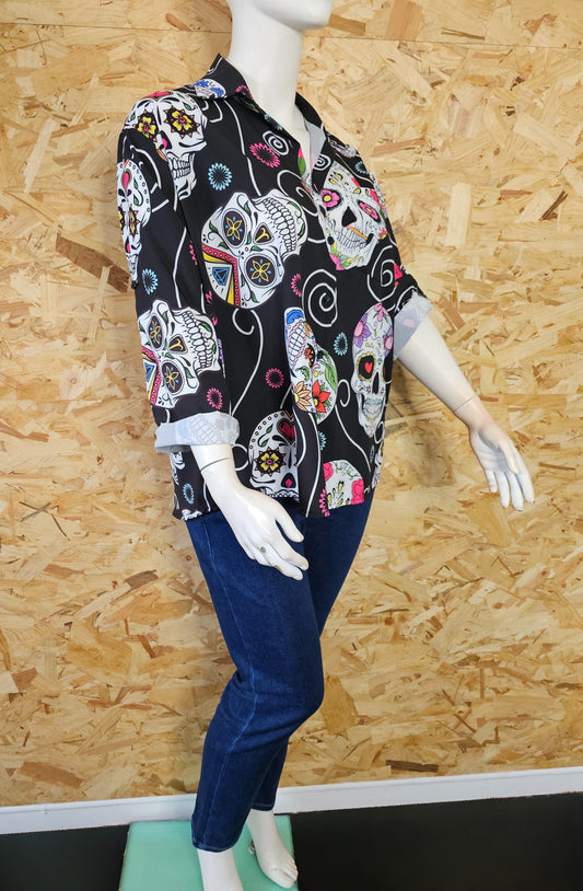 Chemise fond noir Calavera colorées