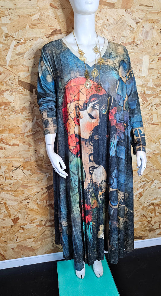 Robe "art déco"plissée évasée