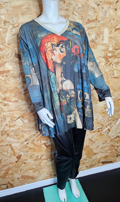 Tunique évasée, plissée motif "art déco"