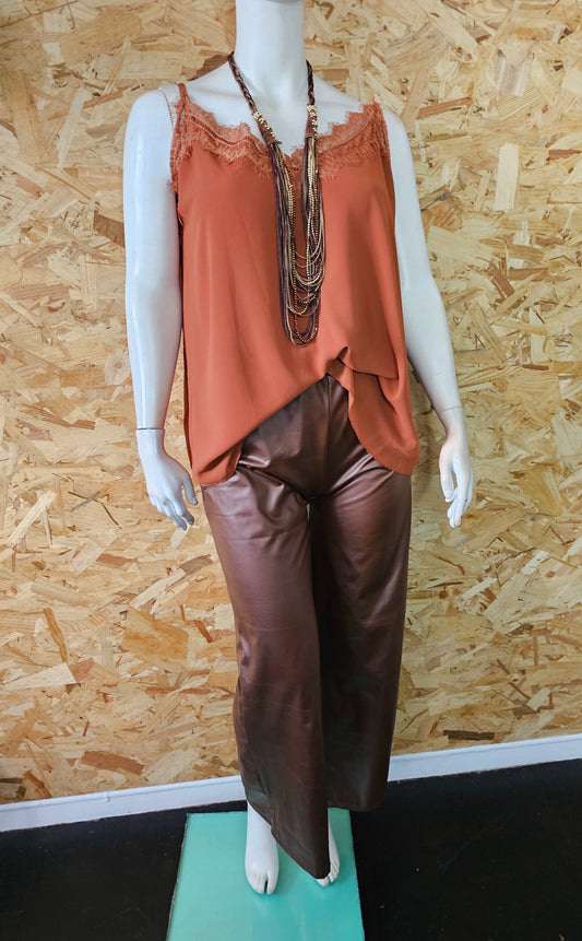 Pantalon type palazzo simili cuir et élasthanne