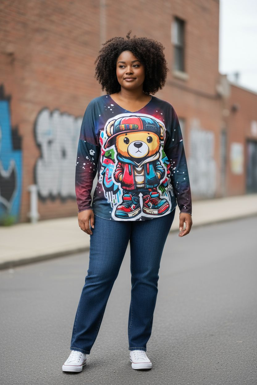 Teeshirt manches longues ourson graffiti