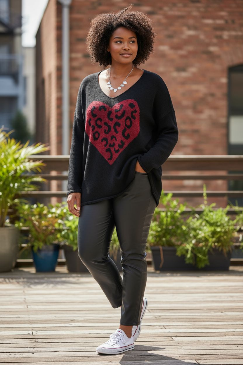 Pull uni coeur léopard