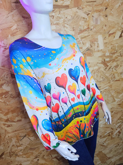 Pull fin coeurs multicolores