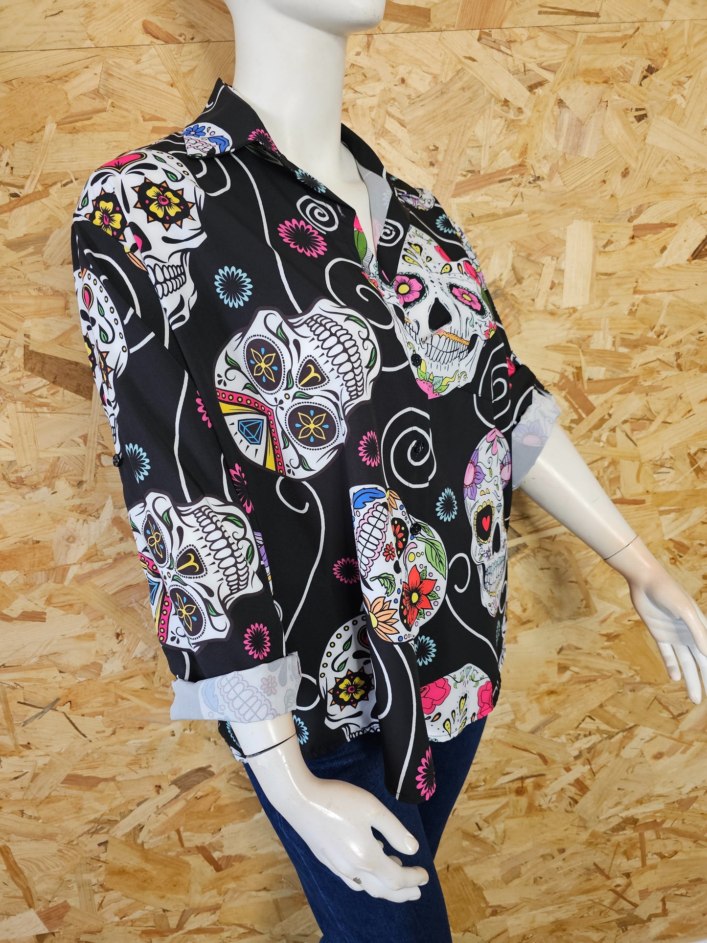 Chemise fond noir Calavera colorées