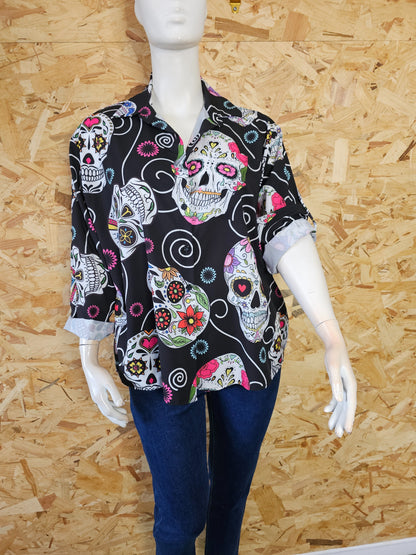 Chemise fond noir Calavera colorées