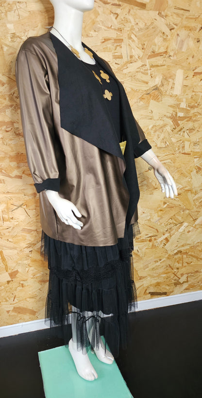 Veste simili cuir mordoré col châle