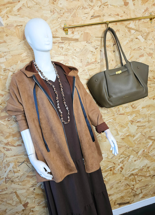 Parka Camel, suédine lycra