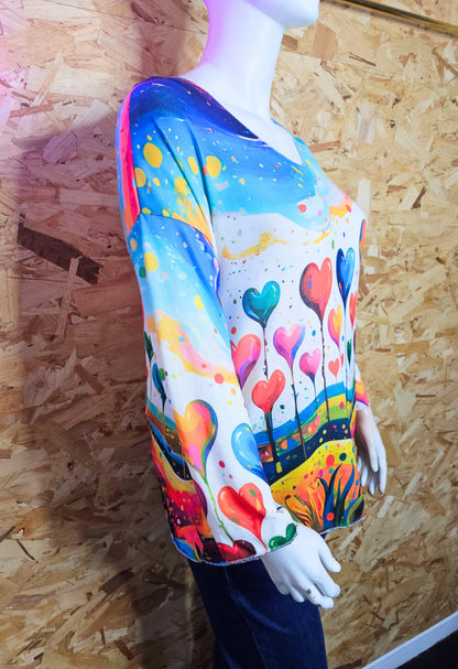 Pull fin coeurs multicolores