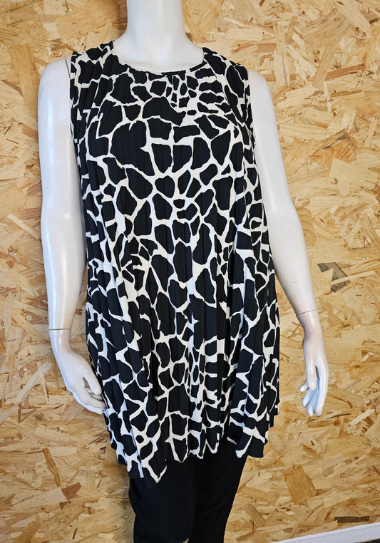 Top plissé long , imprimé girafe noir et blanc