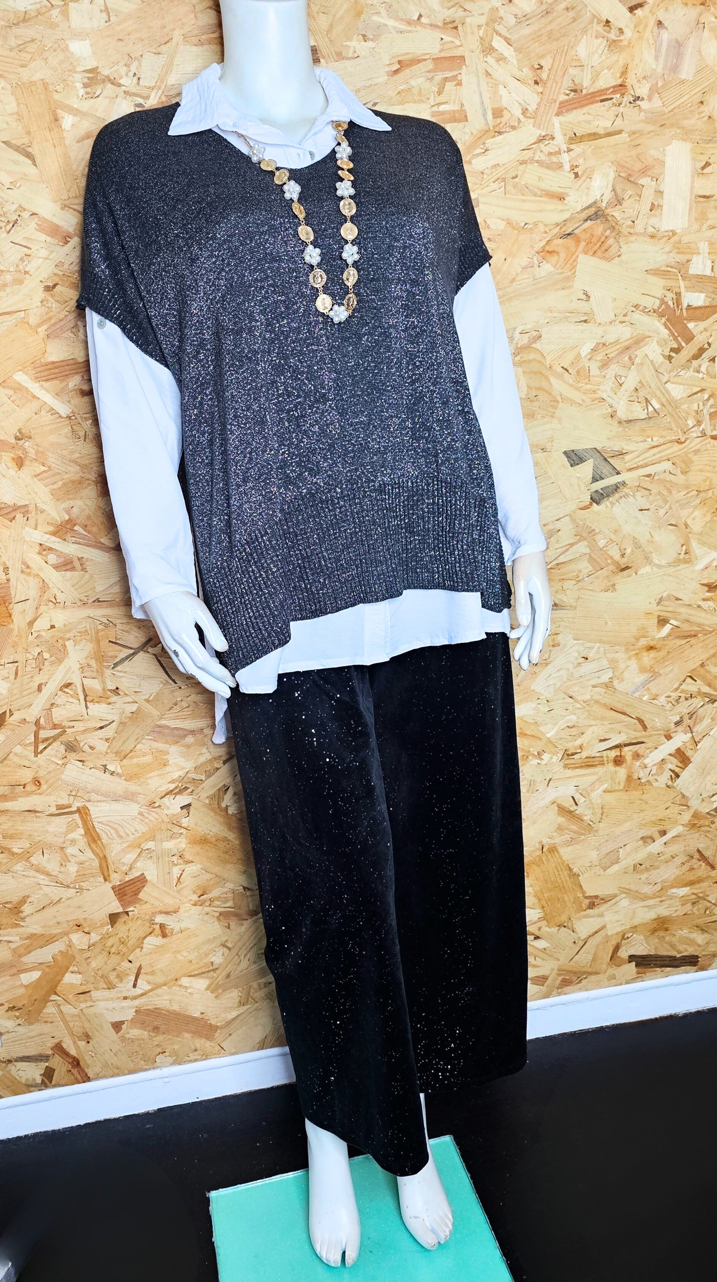 Pantalon velours brillant noir