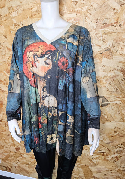 Tunique évasée, plissée motif "art déco"