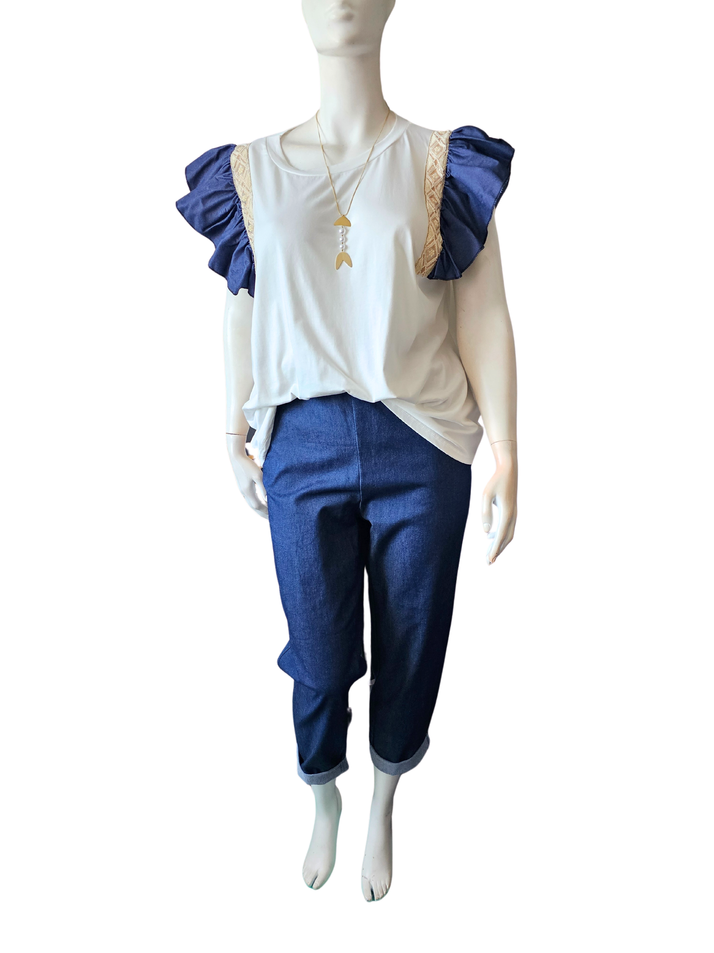 Teeshirt manches froufrous en jean