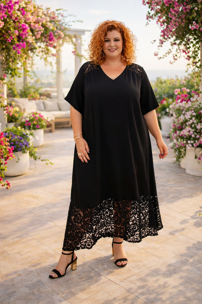 Robe mixte dentelle et crêpe de viscose