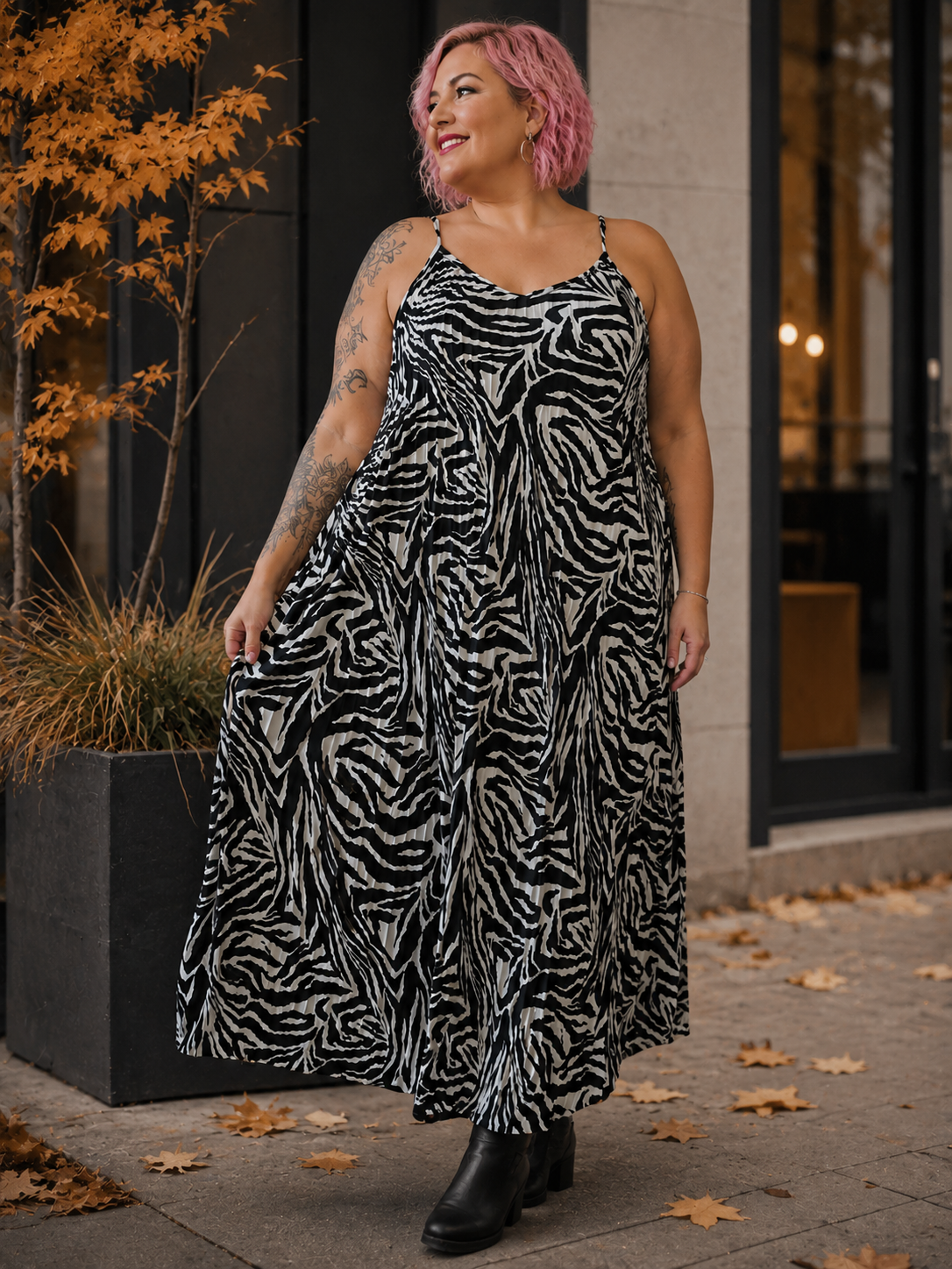 Robe plissée évasée à motifs