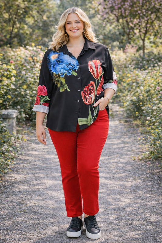 chemise à grosses fleurs stylisées