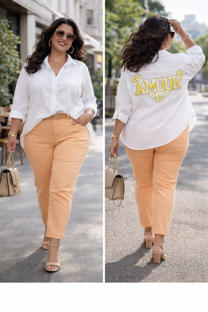Chemise de coton blanc dos inscription amour