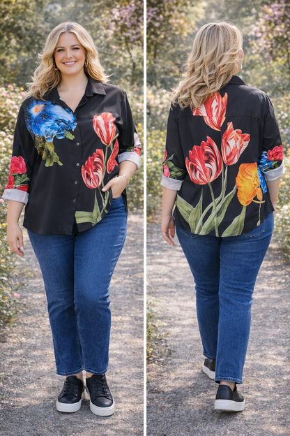 chemise à grosses fleurs stylisées