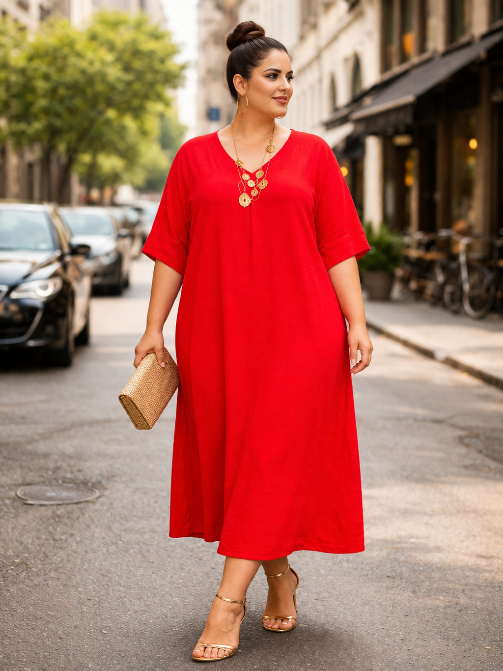 Robe ample col V crêpe de viscose