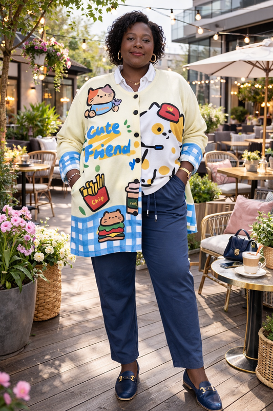 Gilet boutonné, chatons et burgers