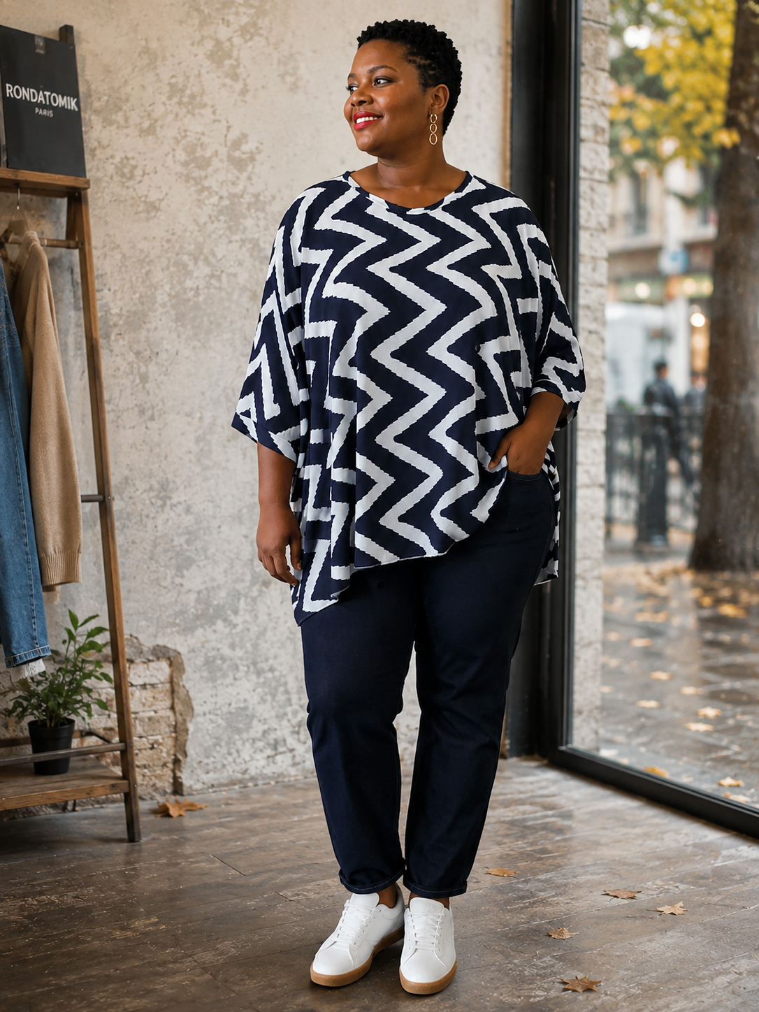 Tunique oversize motifs zig-zag